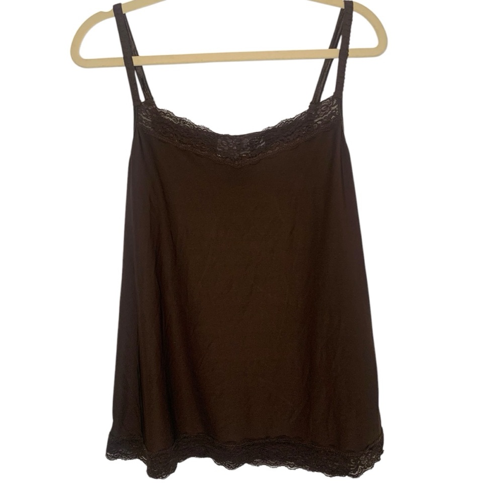 The Avenue Plus Size 14/16 Brown Y2K Stetchy Lace Trim Cami